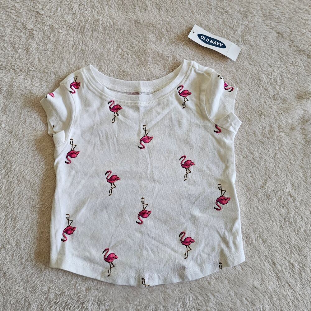 Old Navy NWT Baby 3-6m Printed Crew Neck Tee Shirt Pink Flamingo 100% Cotton
